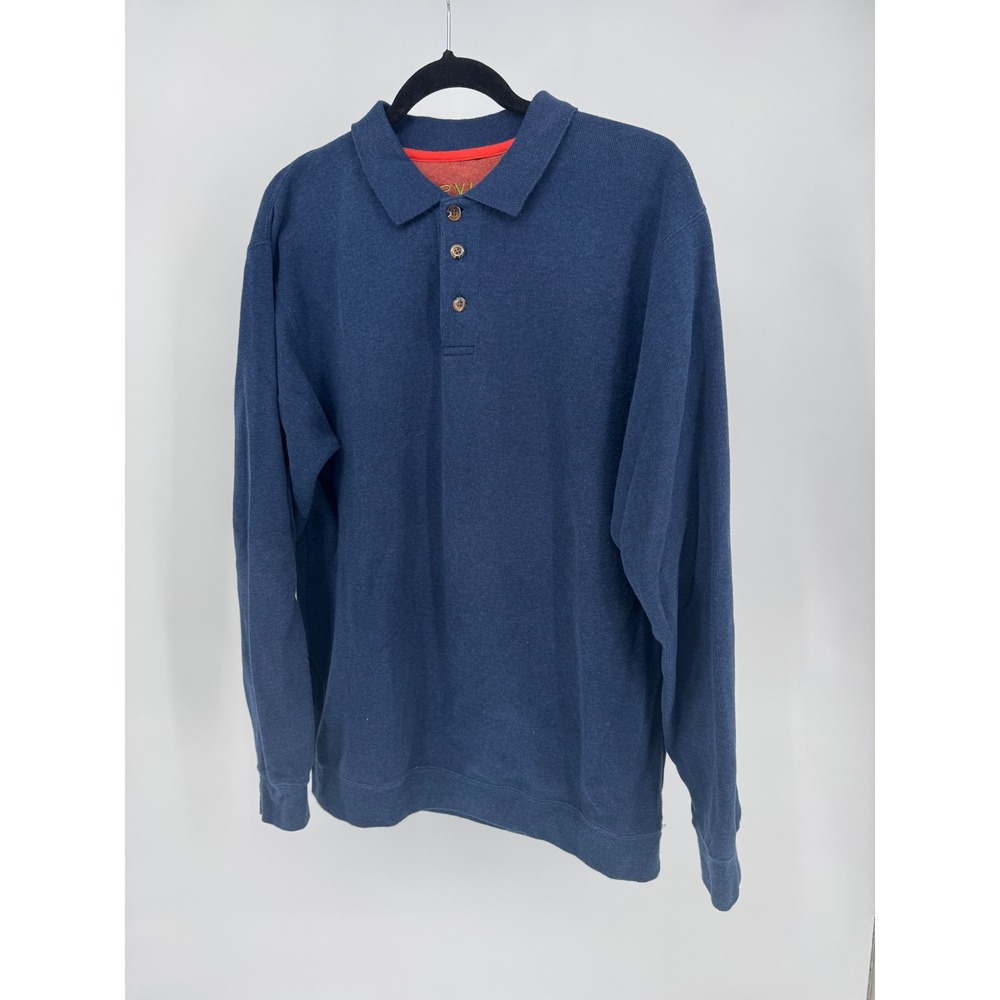 Orvis Mens Long Sleeve Polo Sweater Navy Blue Heather 3 Button 2S35 Size M